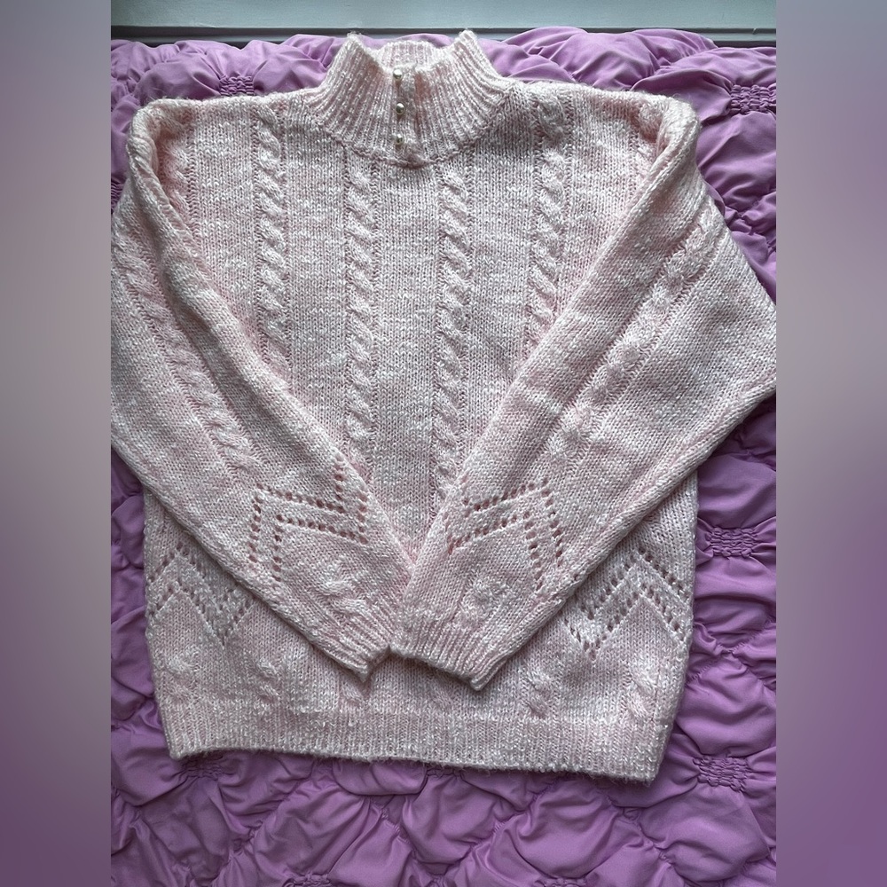 Vintage 80s Light Pink Turtleneck Sweater — Size Large!!